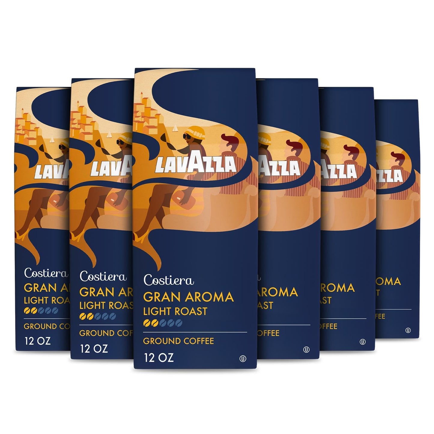 Lavazza Costiera Gran Aroma Ground Coffee, Light Roast, 12oz (Pack of 6), 100% Arabica, Smooth Taste, Ideal for Drip Brewers