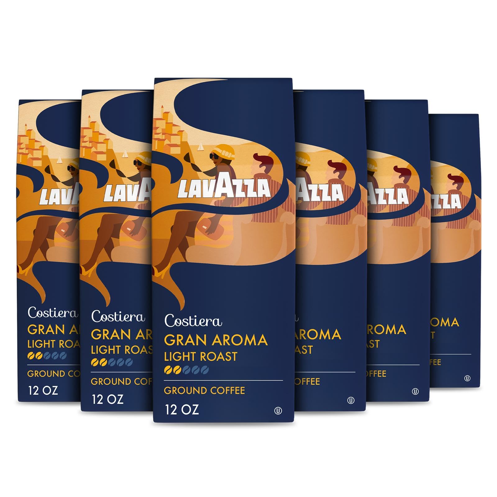 Lavazza Costiera Gran Aroma Ground Coffee, Light Roast, 12oz (Pack of 6), 100% Arabica, Smooth Taste, Ideal for Drip Brewers
