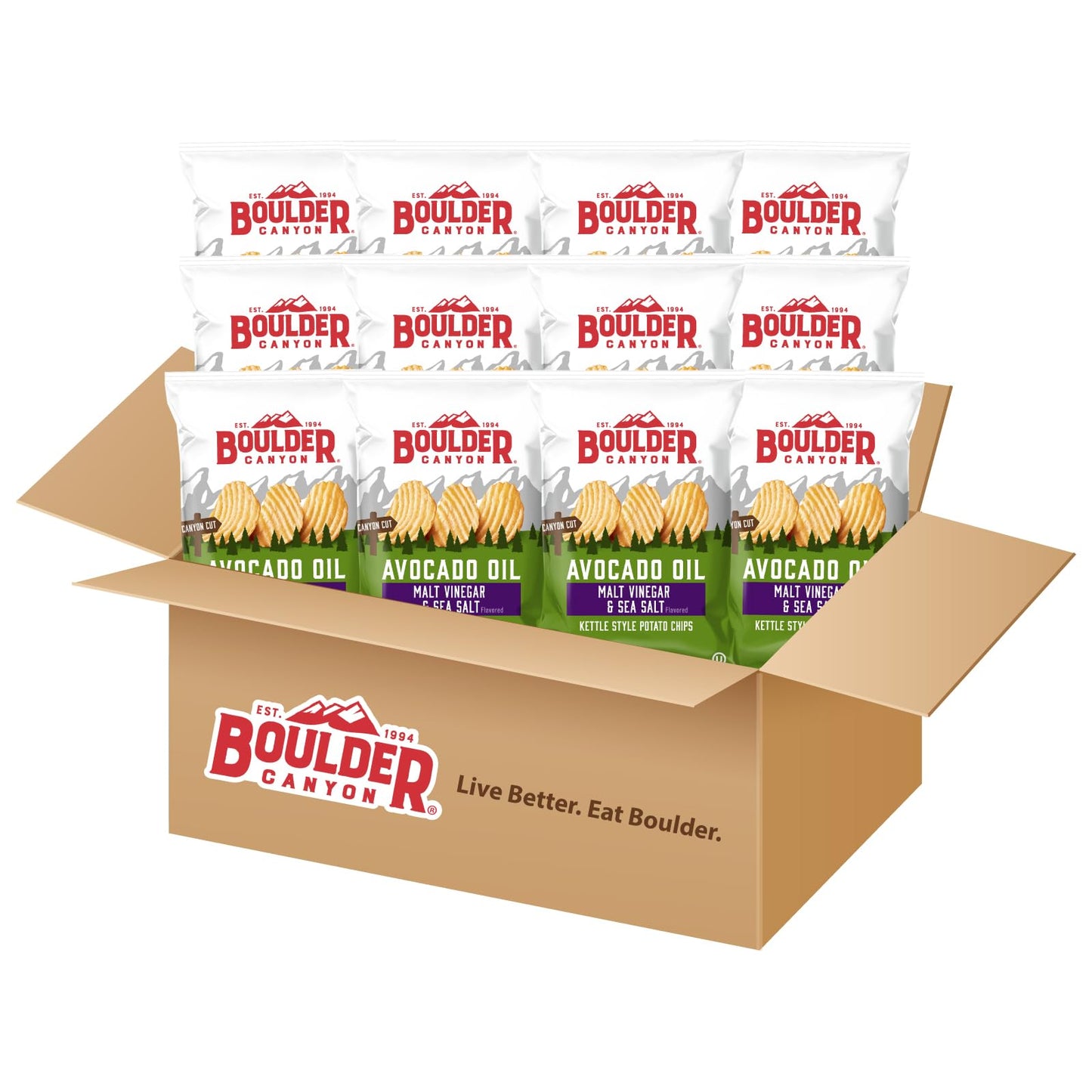 Boulder Canyon Kettle Cooked Potato Chips Wavy Cut 5.25 Oz. Bag Count -Crunchy Chips Cooked In 100 Great For Lunches Or Snacking