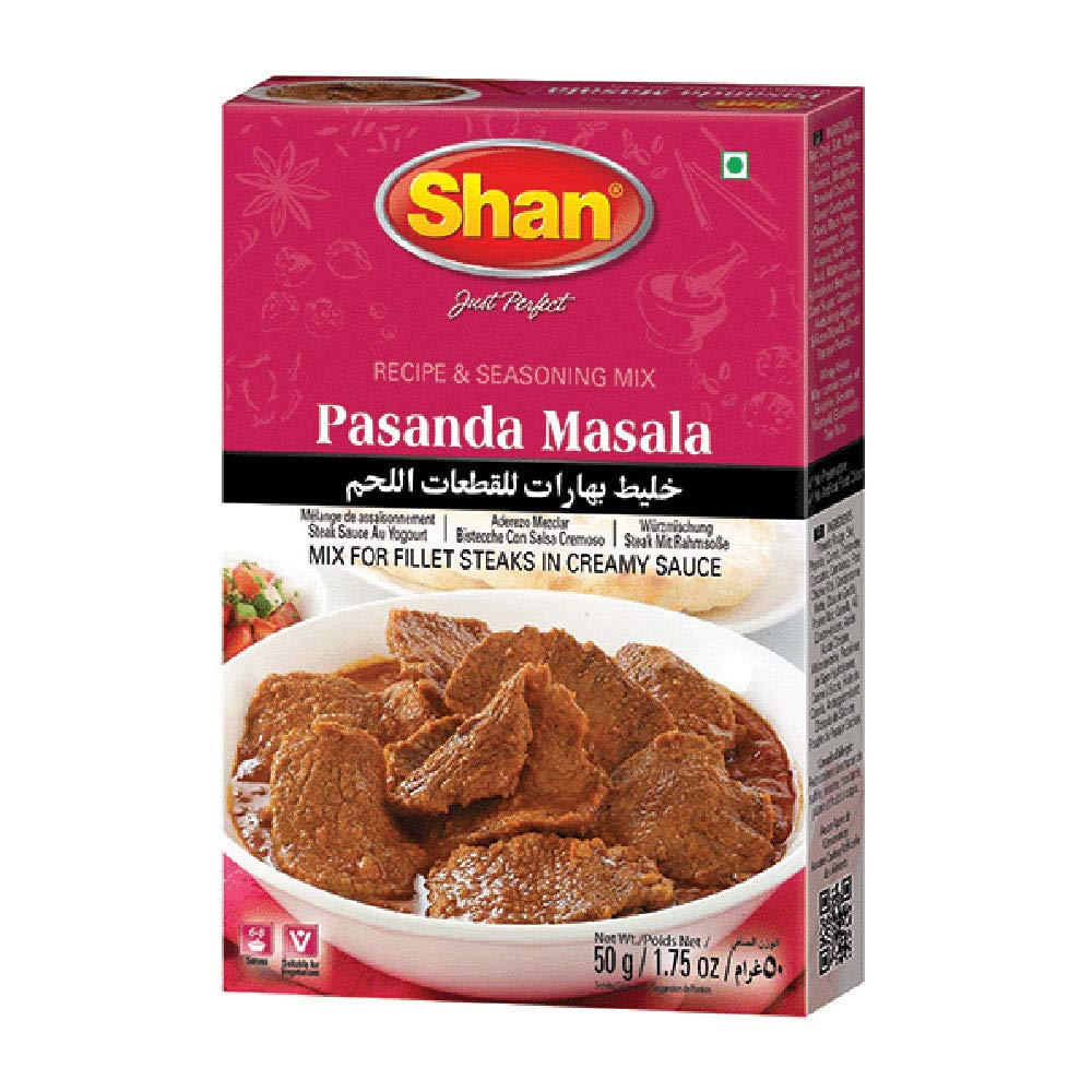 Shan Pasanda Recipe and Seasoning Mix - Spice Powder for Fillet Steaks in Creamy Sauce, 1.76 oz, Suitable for Vegetarians