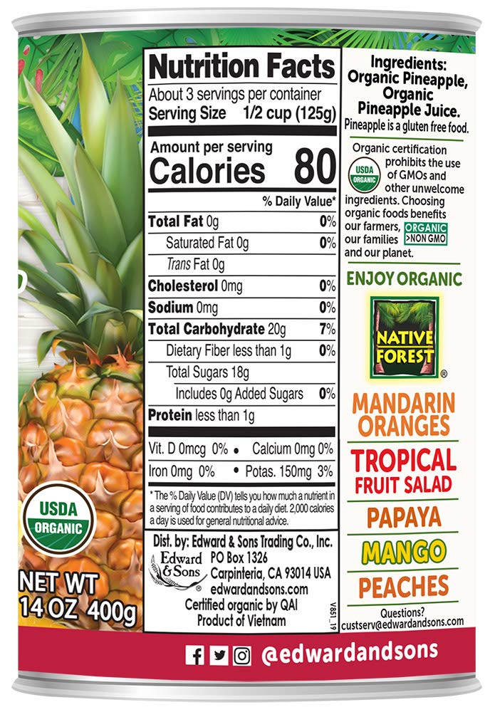 Native Forest Organic Pineapple Chunks - Canned Pineapple Chunks In Juice, Canned Fruit, Pineapple Canned, Pineapple Juice - 14 Ounce (Pack Of 6)