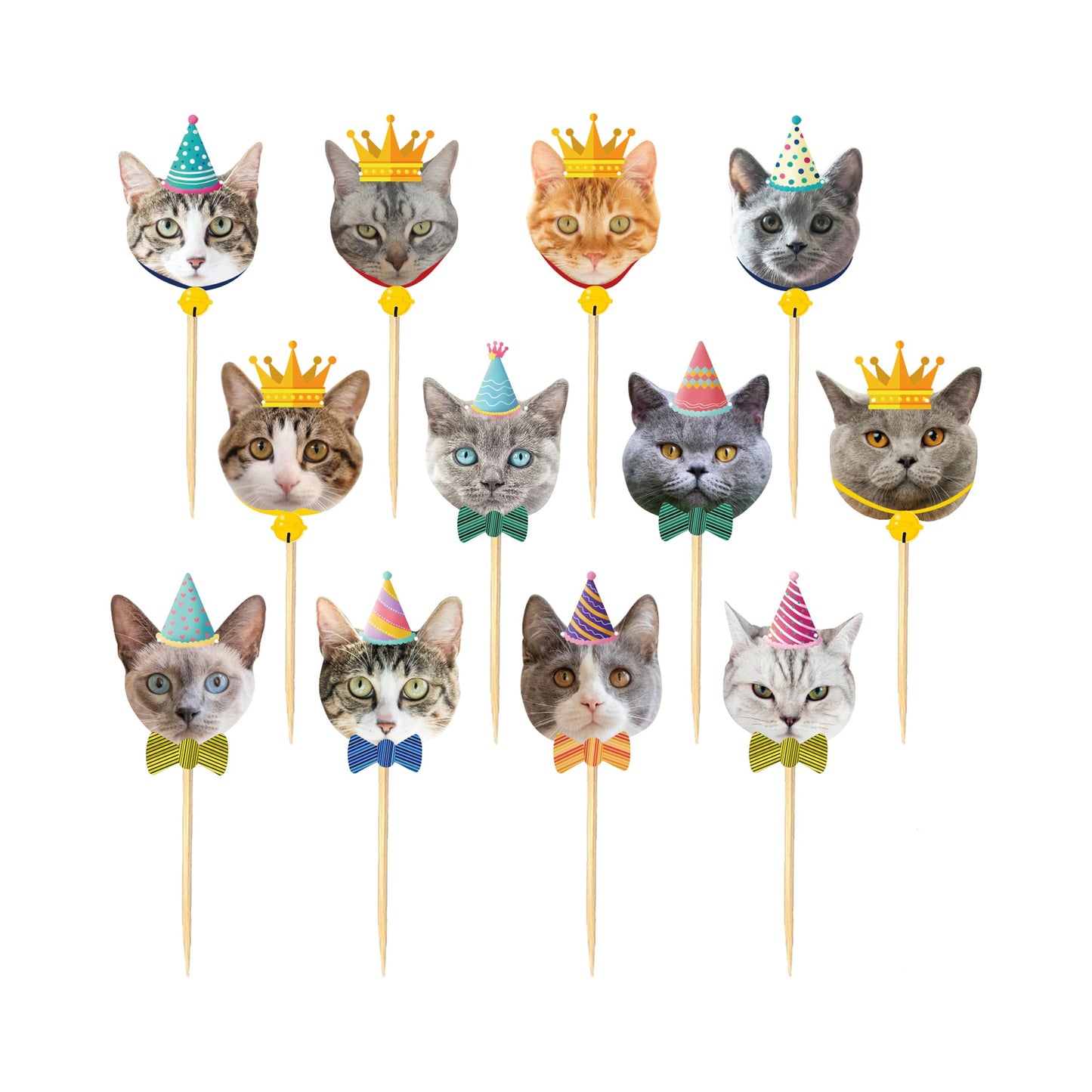 TSJ Cat Cupcake Toppers - 24PCS Paper Cake Decorations, Kitten Theme Stick Toothpicks, Party Supplies