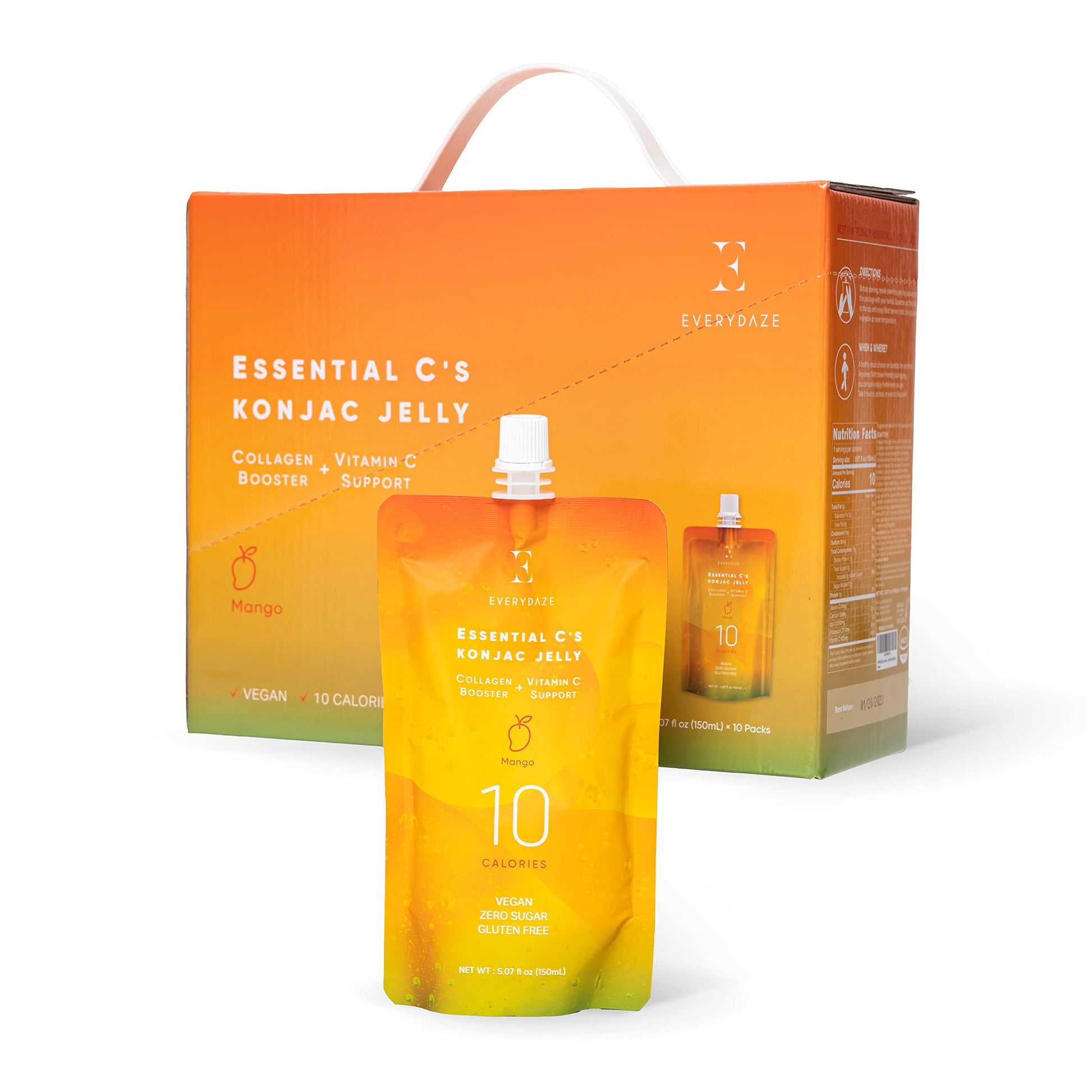 EVERYDAZE Essential Cs Konjac Jelly | Mango | Vegan Collagen Peptides and Vitamin C | Gluten Free, Sugar Free, Low Calorie | Hea