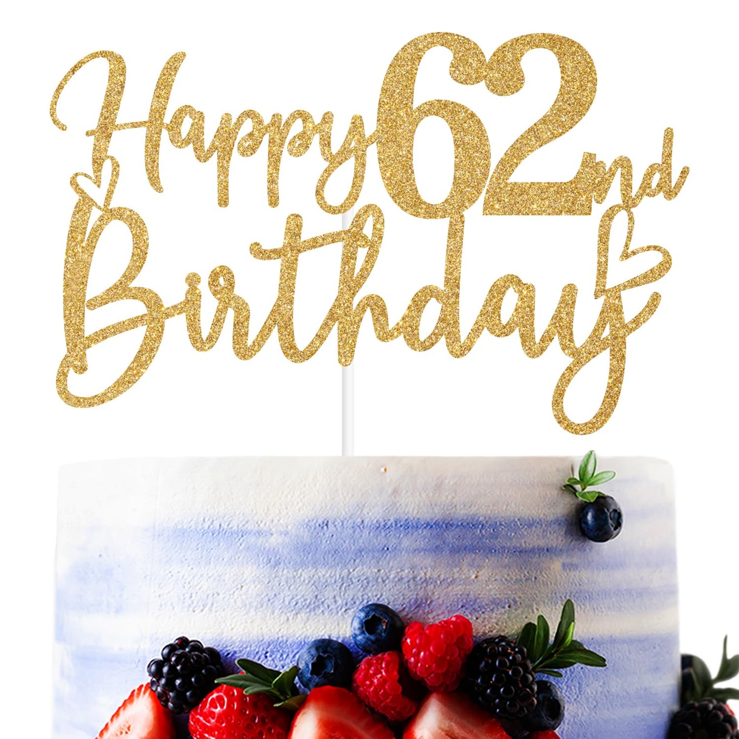Sriburcio Gold Glitter Happy 62nd Birthday Cake Topper, Cheers to 62 Years, Party Decorations, Model SH--1102, Color 62