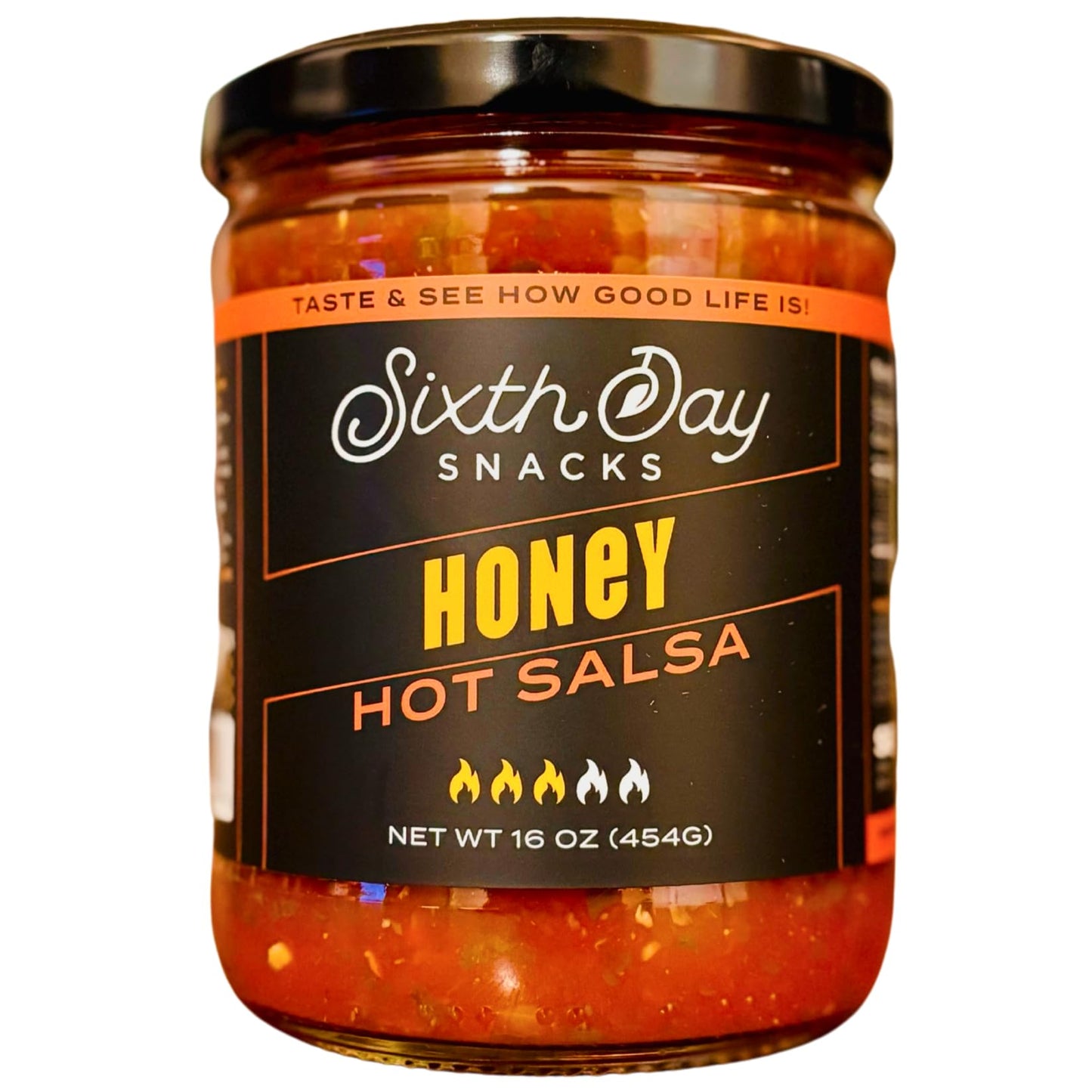 Sixth Day Snacks Hot Honey Salsa | Sweet Heat Salsa with Real Honey & Layered Pepper Warmth | Small Batch, Real Ingredients | 16