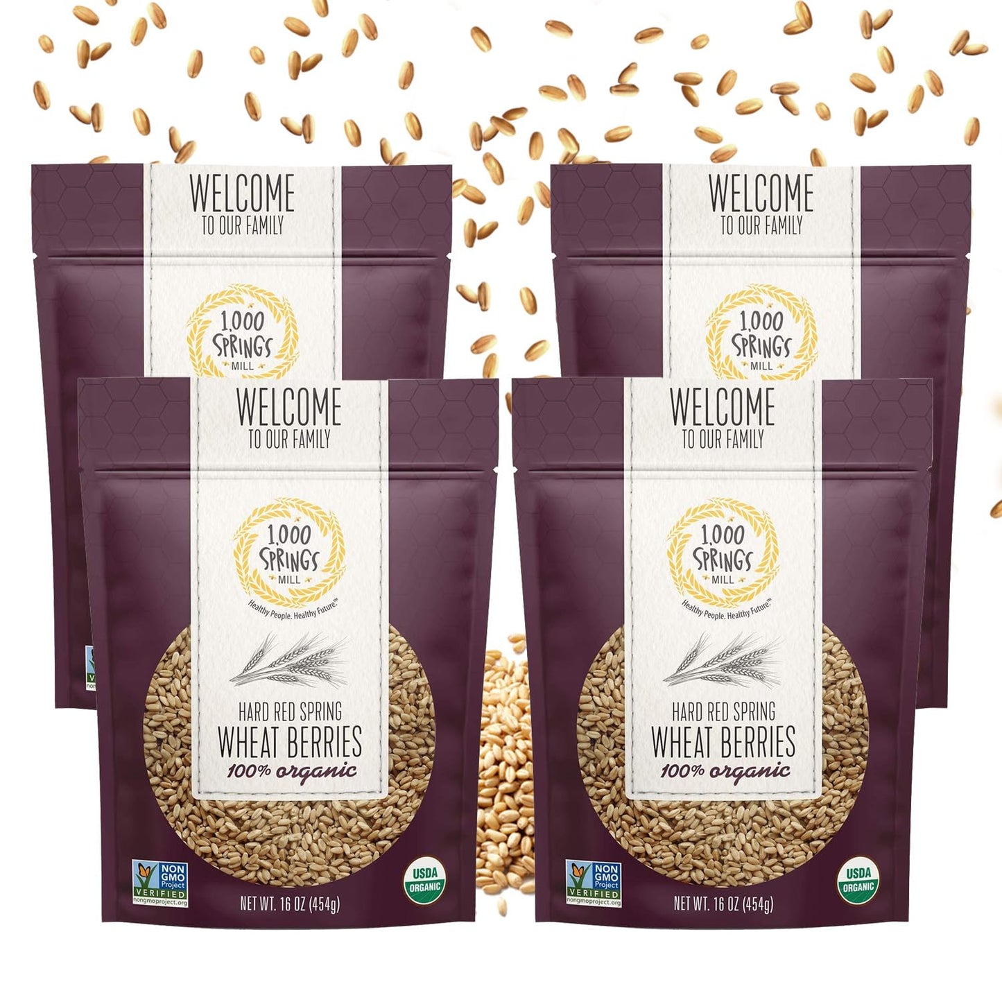 1000 Springs Mill - Organic Hard Red Spring Wheat Berries - Used For Organic Flours, Cereals, Salads, And Whole Wheat Breads - O