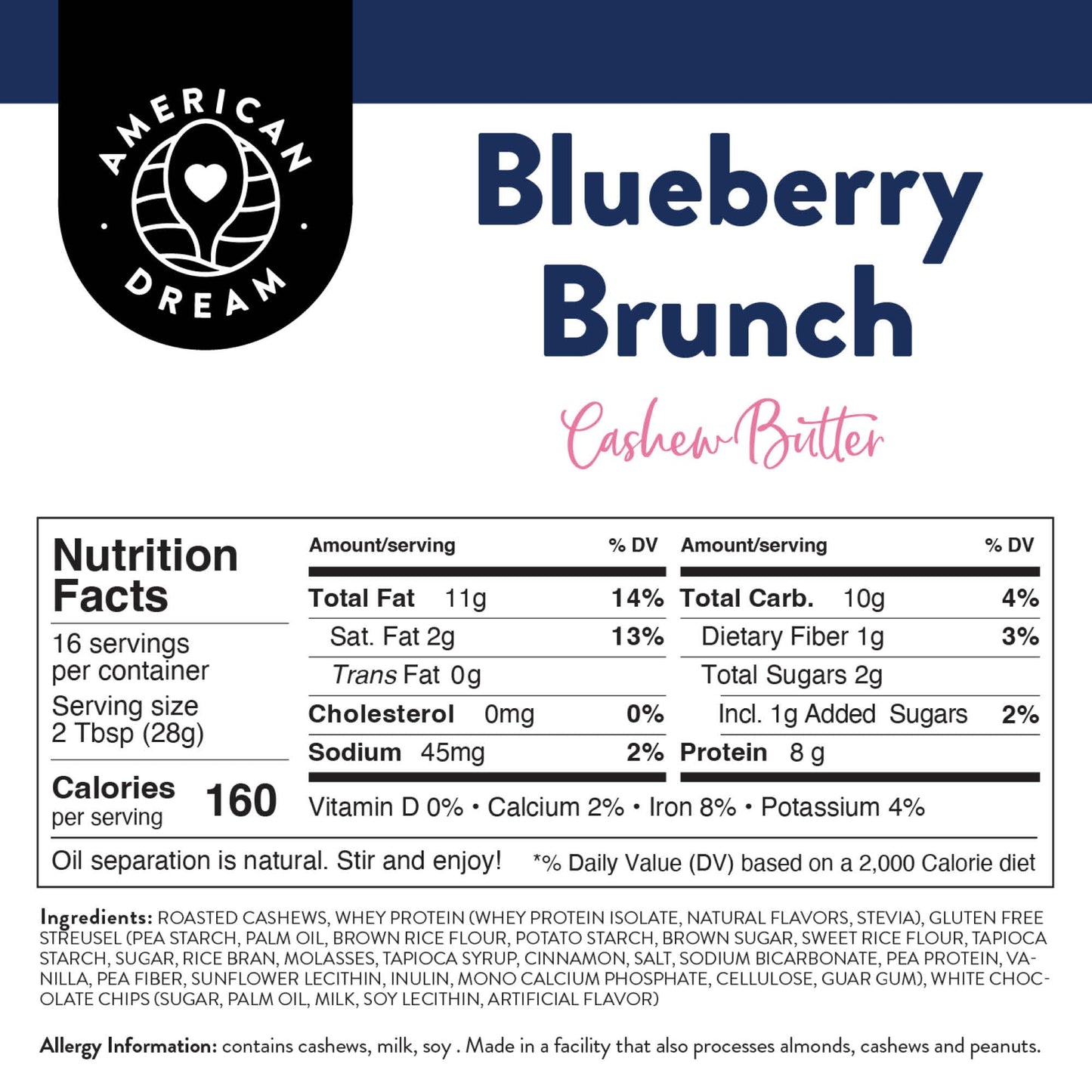 American Dream Nut Butter - Gluten-Free Blueberry Brunch Cashew Butter