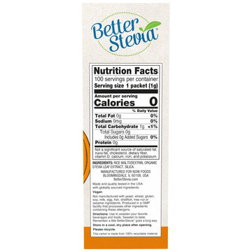 Now Foods Betterstevia Zero-Calorie Granulated Sweetener Packets, Keto Friendly, Suitable For Diabetics, No Erythritol, 100 Pack