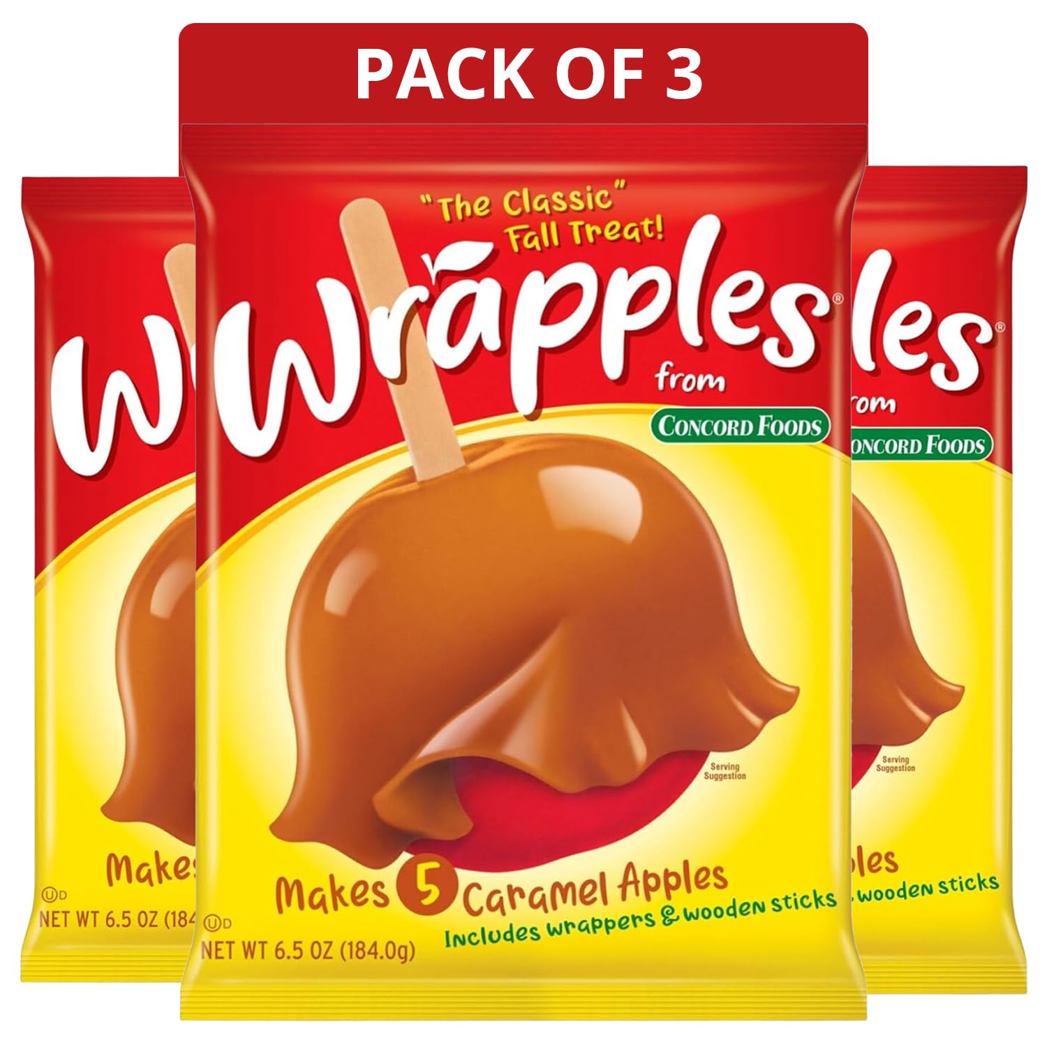 Concord Caramel Apple Wrap 6.05 oz Package (Value 3 Pack - Makes 15 Fresh Caramel Apples)