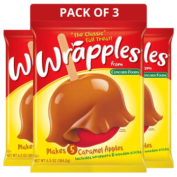 Concord Caramel Apple Wrap 6.05 oz Package (Value 3 Pack - Makes 15 Fresh Caramel Apples)