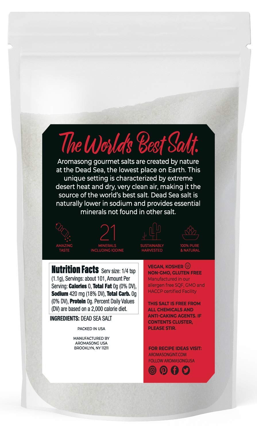 Aromasong 100% Natural Sea Salt, Coarse Grain, Large Bulk Resealable Bag, 2.43 Lbs, Sun Dried From The Dead Sea, Unrefined, Glut
