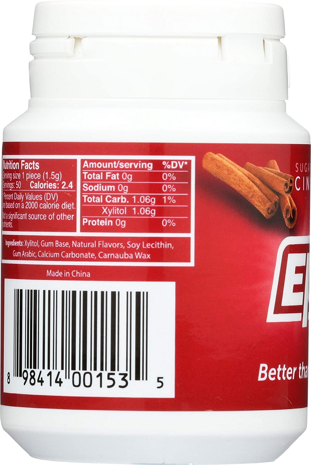 Epic Dental Cinnamon Gum Bottle, 50 Ct