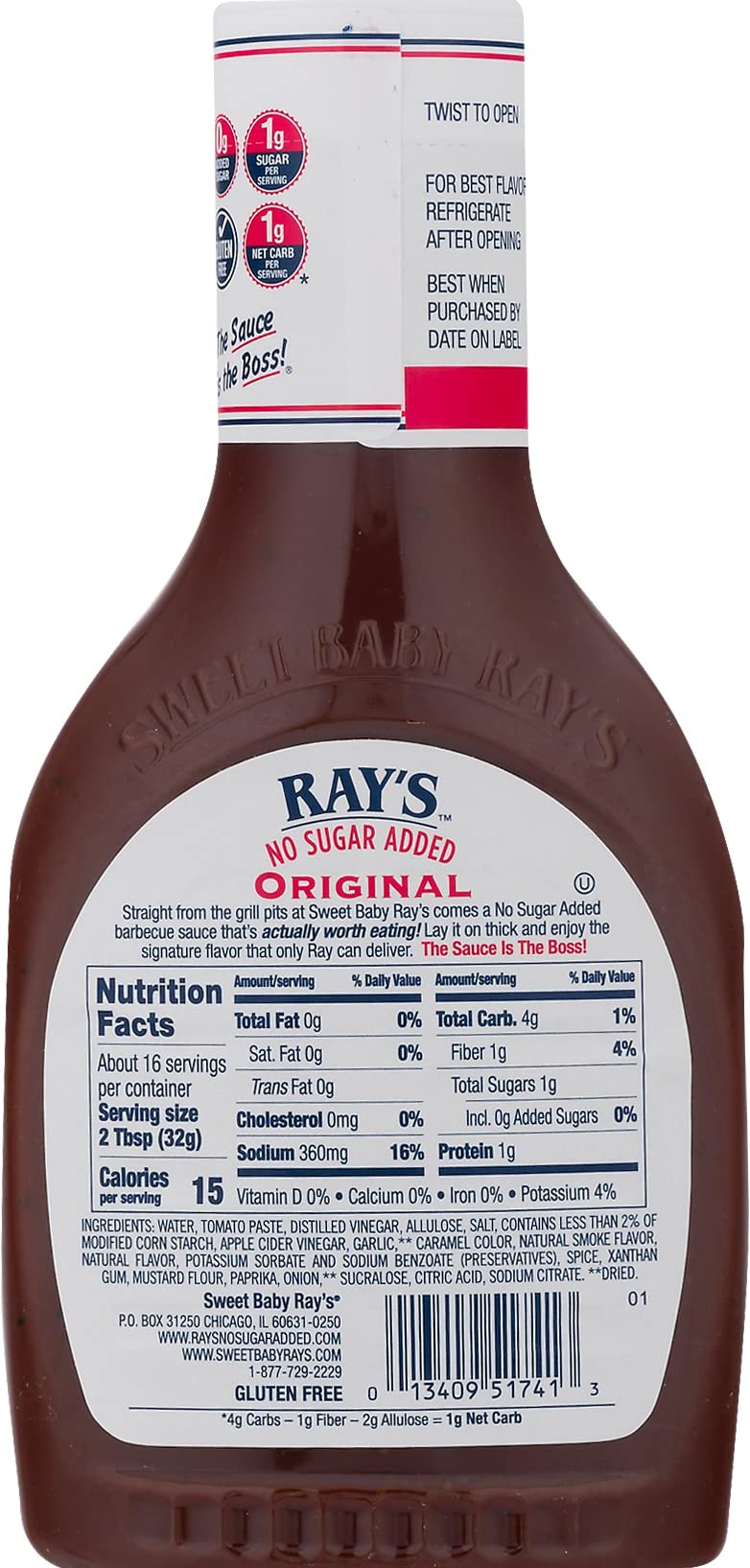 Sweet Baby Rays No Sugar Added Original Barbecue Sauce (18.5 Ounce, Pack of 3)