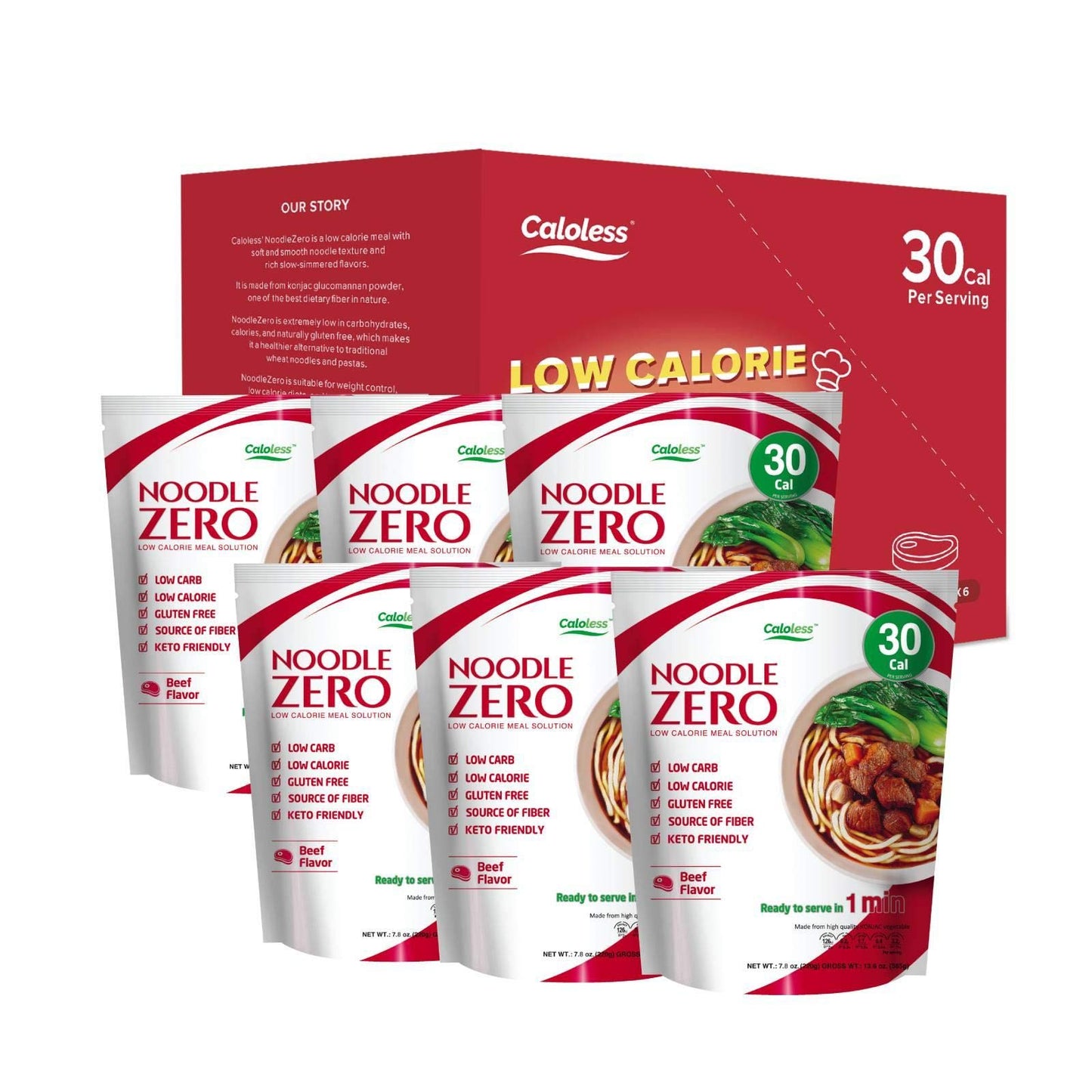 Caloless Konjac Shirataki Noodles 6-Pack Low Calorie Healthy Food (Beef)-Gluten Free, Keto Snacks, Non Gmo, Low Carbs Glucomanna