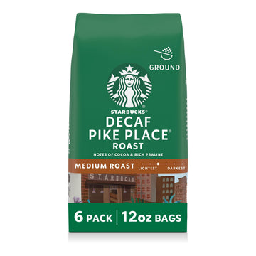 Starbucks Ground Coffee, Medium Roast Coffee, Decaf Pike Place Roast, 100% Arabica, 6 Bags (12 Oz Each)