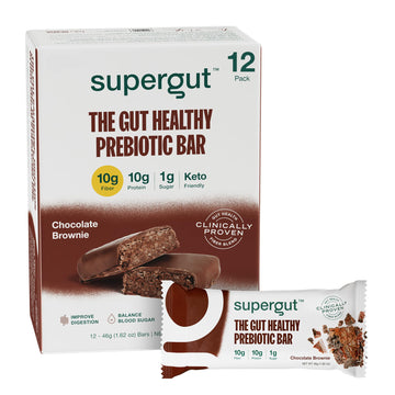 Supergut Glp-1 Boosting Prebiotic Bars, Chocolate Brownie - Gut Healthy Protein Snacks & Breakfast Bars - Keto-Friendly Meal Replacement Energy Bars (12 Count)