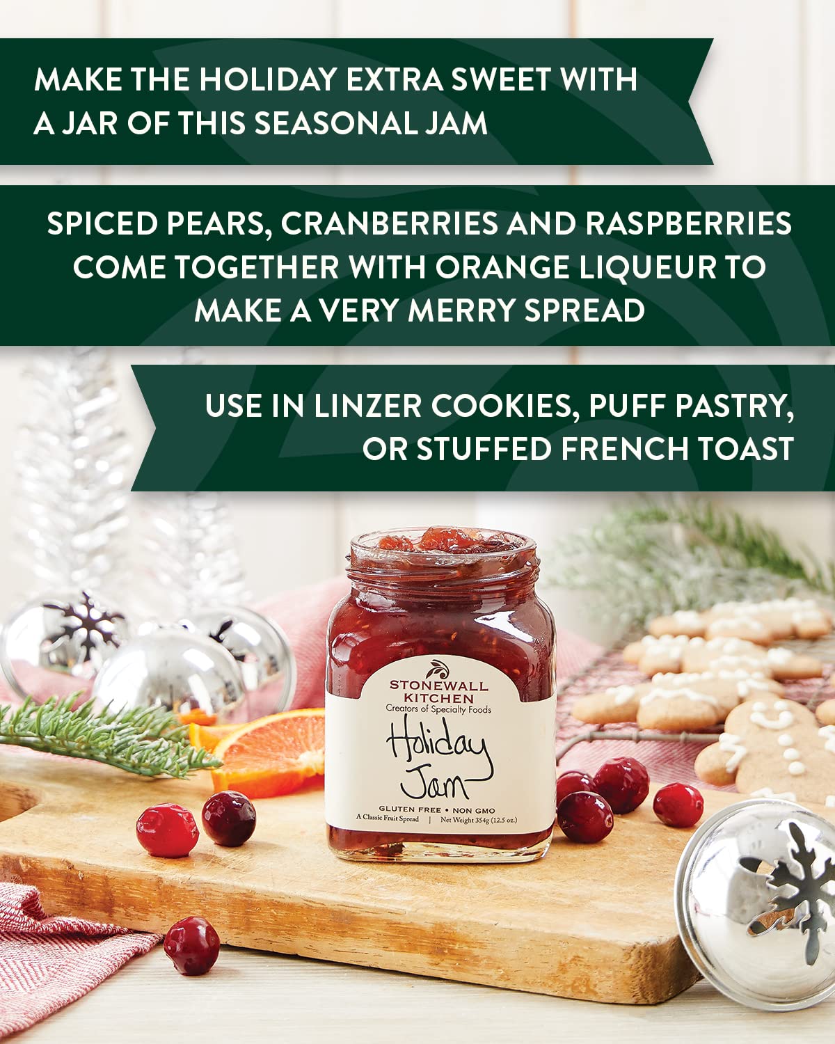 Stonewall Kitchen Holiday Jam, 12.5 Oz (Pack of 2), Made in USA, Beautiful Glass Jar, Red