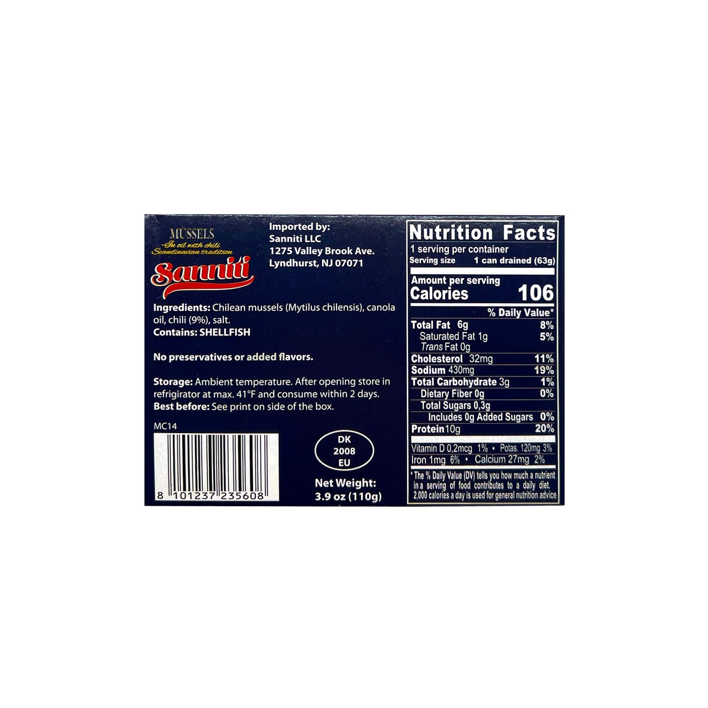 Sanniti Mussels In Oil With Chili, 3.9 Ounce | Scandanavian Tradition | Product Of Denmark [Pack Of 3]