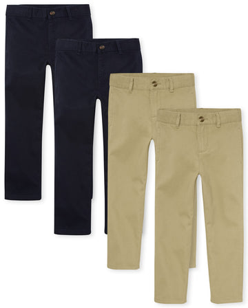 The Childrens Place Boys Stretch Chino Pants, Flaxnew Navy 4 Pack, 10(Husky)