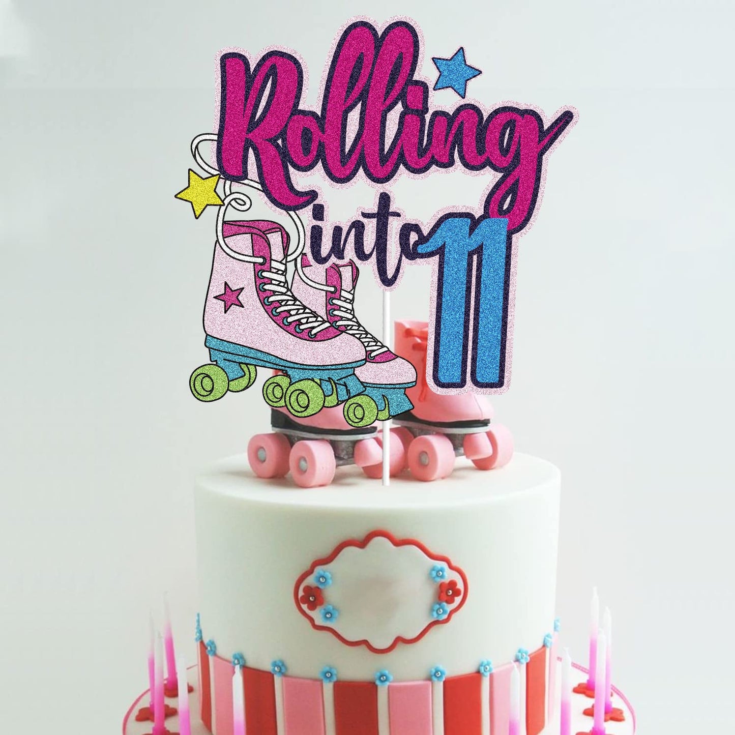 Rolling Into 11 Cake Topper Roller Skate Happy 11Th Birthday Cake Topper 11 Eleven Years Old Colorful Rolling Retro Girl Club Hi