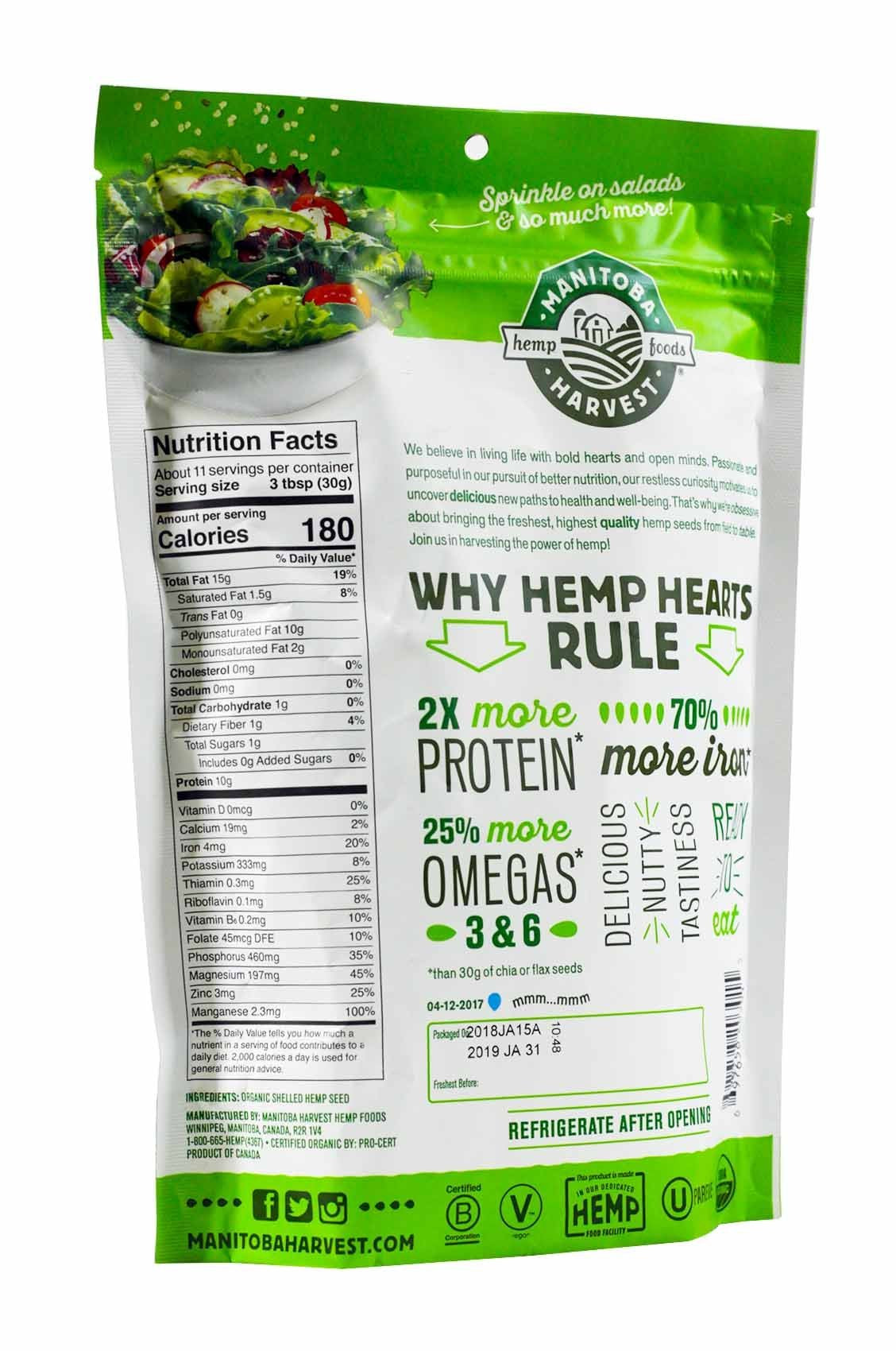 Manitoba Harvest Organic Hemp Hearts, 12 Ounce (Pack of 2)