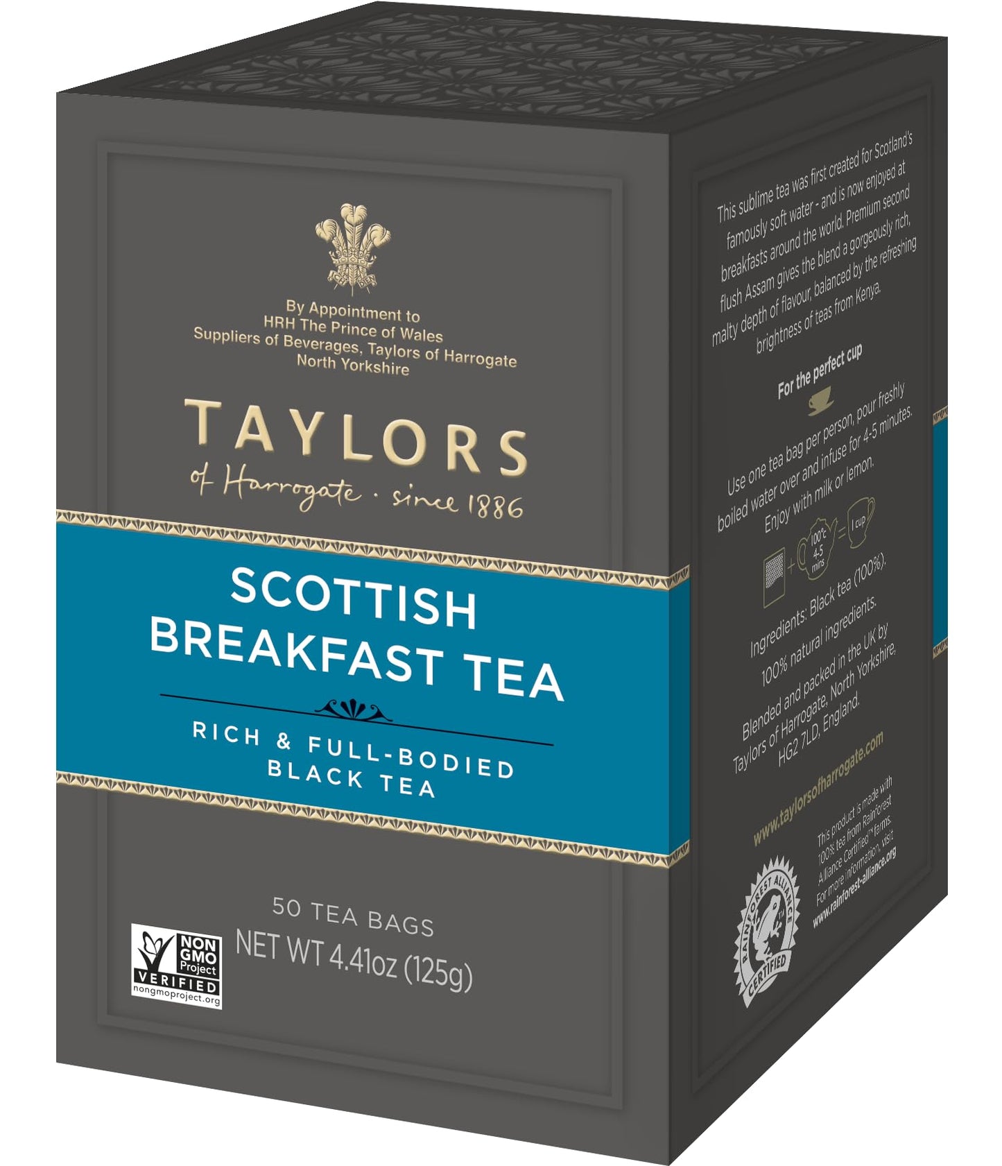 Taylors of Harrogate Scottish Breakfast Black Tea Individually Wrapped Bags, 50 Count (Pack of 1), Strong, Malty and Full, Caffeinated, Enjoy Hot or Iced, 50 Teabags