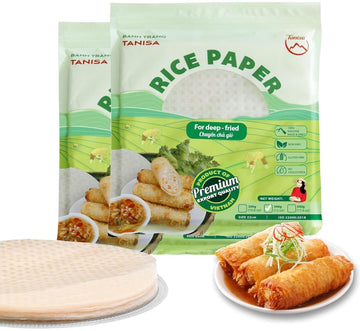 TANISA 2 Packs Rice Paper Wrappers, 76 Sheets Spring Roll Wrappers for Deep Fried (22cm, Round, 12 oz/pack) Cha gio, Gluten Free