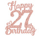 Veegood 27th Birthday Cake Topper - Rose Gold Glitter, Happy 27th Design