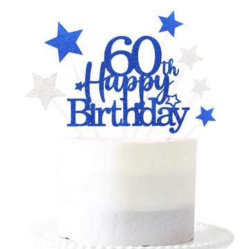 Pargleev Glittery 60Th Happy Birthday Cake Topper With Star,Personalised 60 Birthday Cake Toppers Party Decorations Party Suppli
