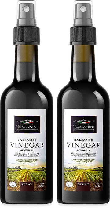 Tuscanini Italian Balsamic Vinegar of Modena Italy, 6% Acidity, 8.45oz (2 Pack) Glass Bottle | Spray Top | Certified Kosher