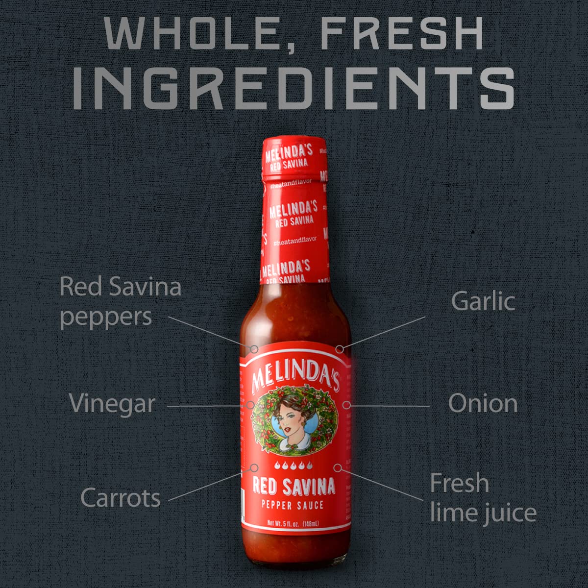 Melindas Red Savina Pepper Hot Sauce - Craft Extra Spicy Habanero Hot Sauce - Made With Fresh Ingredients, Red Savina Peppers, V
