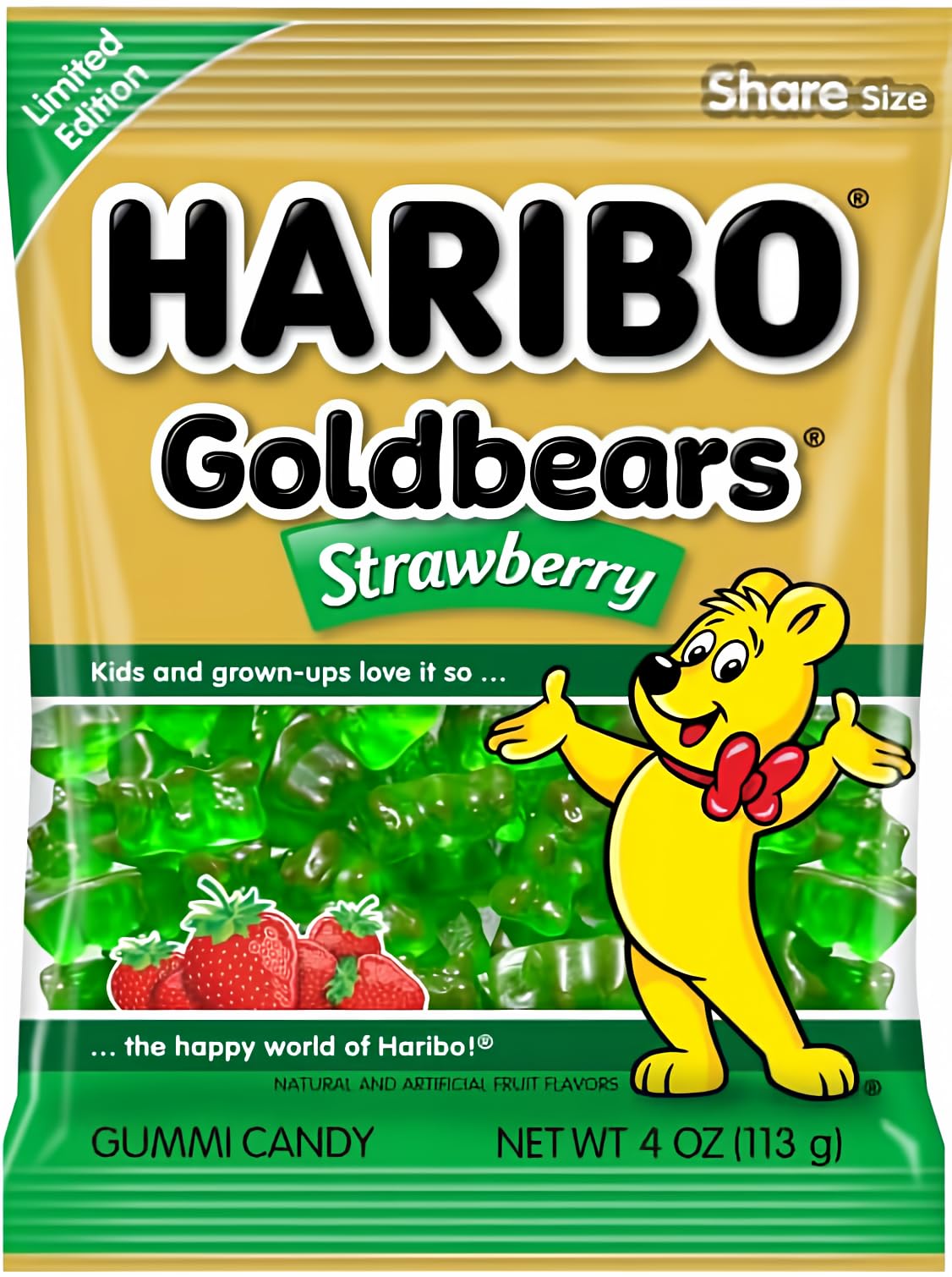 Haribo Gummi Candy Goldbears Limited Edition Strawberry, 4 oz. Pack of 12
