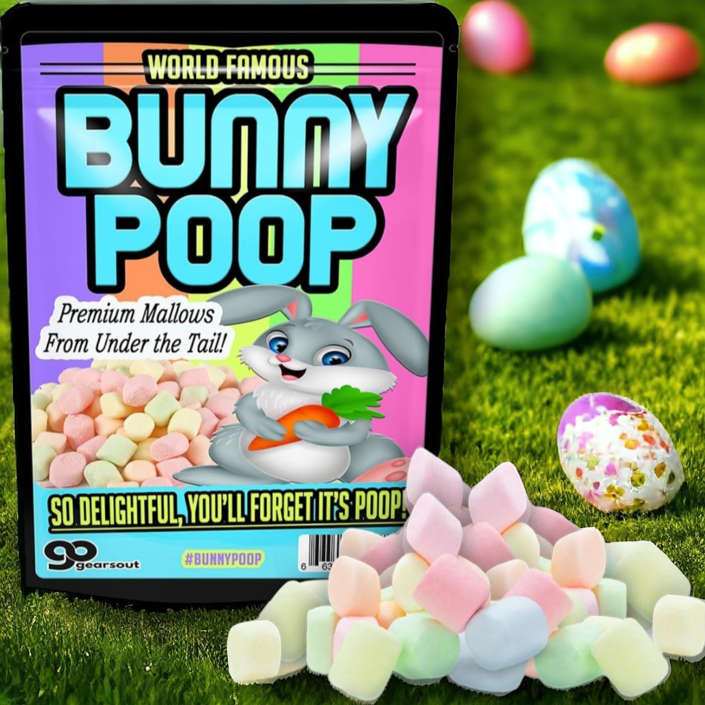 Gears Out Bunny Poop Mallows Candy - Colorful Marshmallows for Easter Basket Pranks, Fun Gag Gift for Teens and mature-themeds