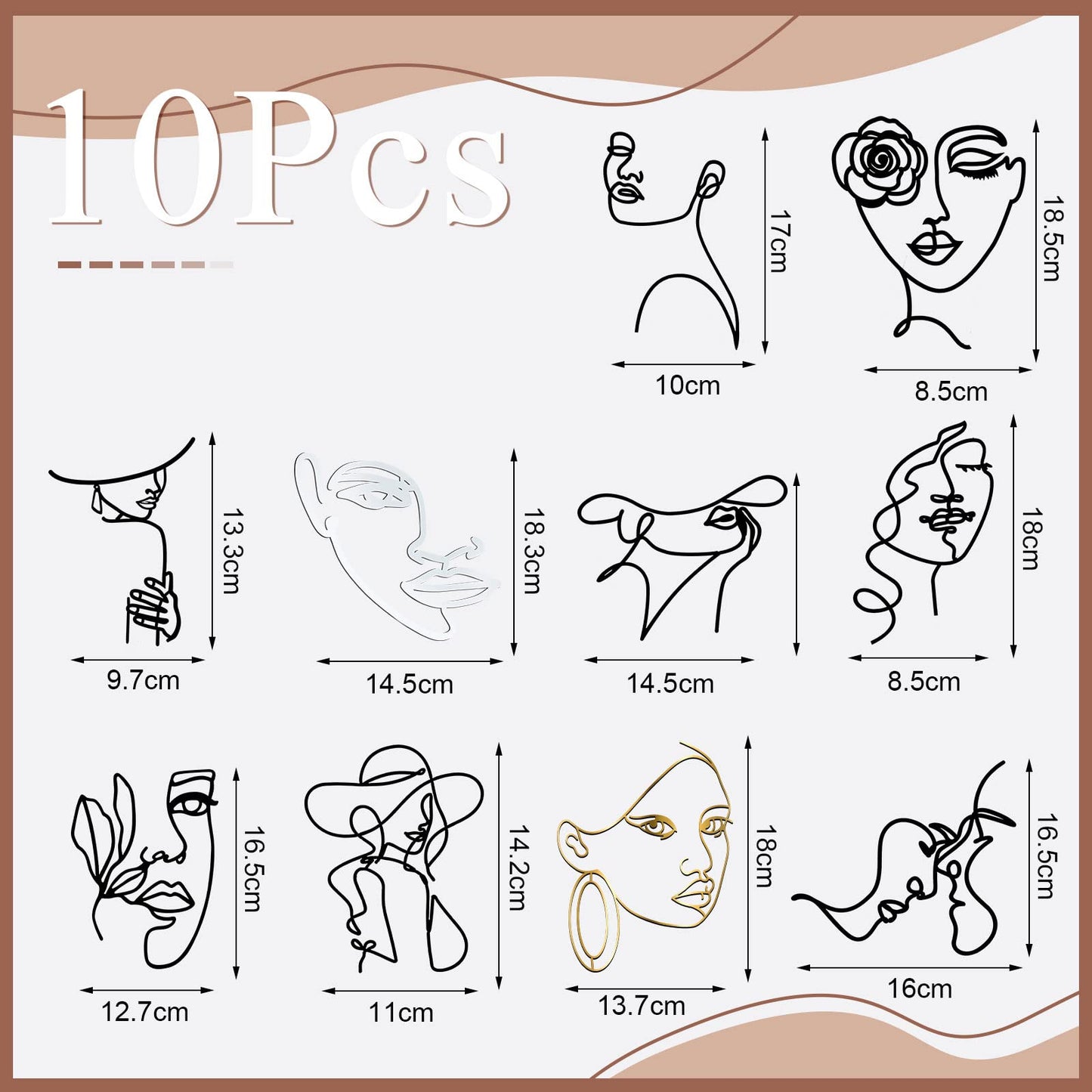 Marsui 10 Pcs Boho Lady Face Cake Topper Acrylic Minimalist Lady Cake Toppers Happy Birthday Cake Decoration For Women Wedding B