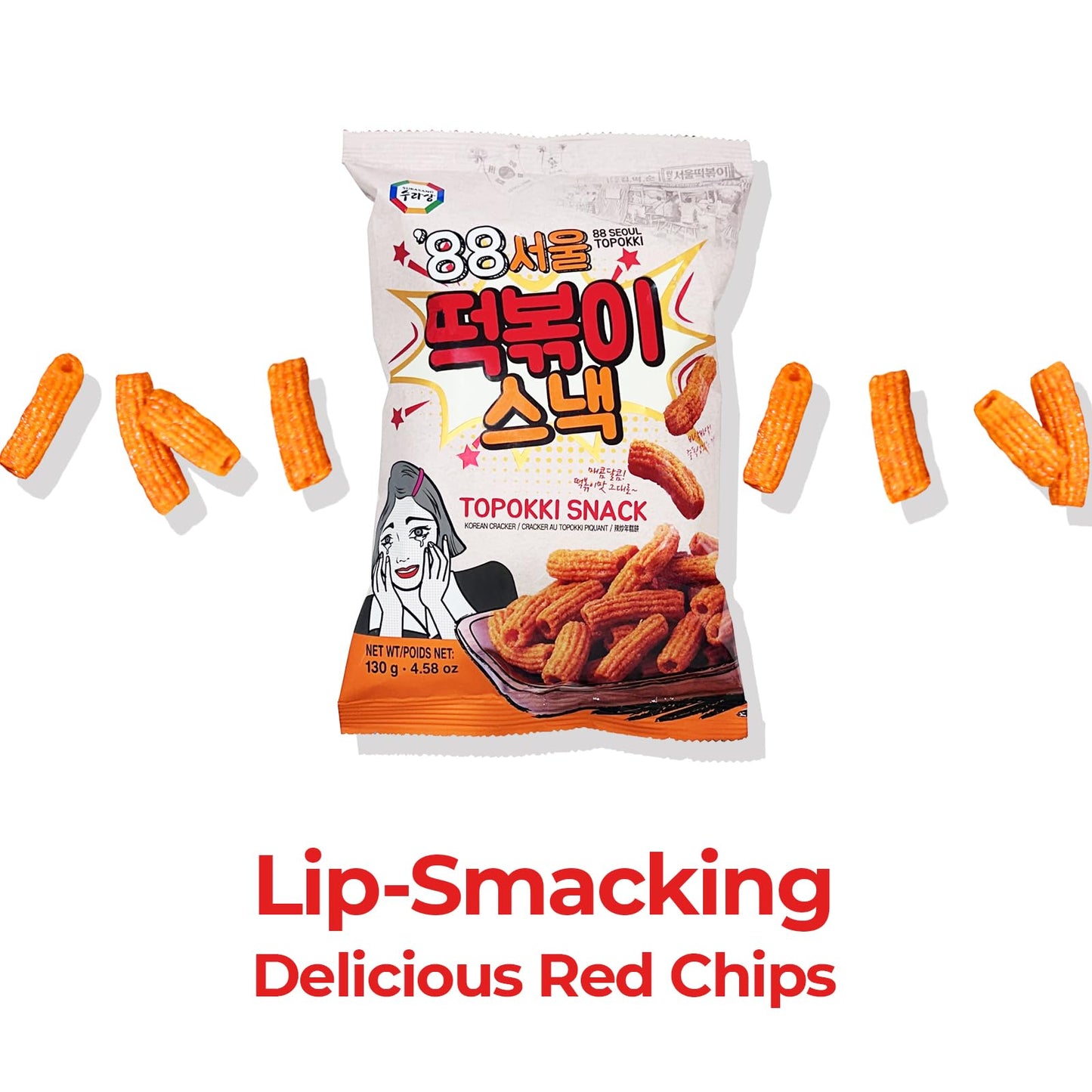 Surasang Tteokbokki Flavored Crispy Chips, Korean Sweet And Spicy Snack, 4.58 Oz