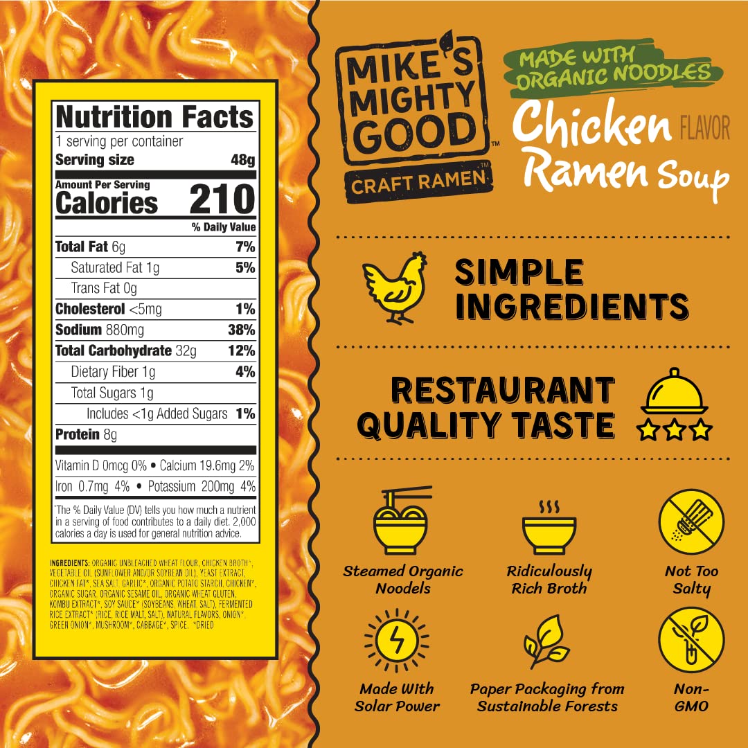 Mike'S Mighty Good Ramen Chicken Soup - Chicken Noodle Soup - Instant Ramen Noodles Cups - Organic Non-Gmo Instant Noodles - 1.6