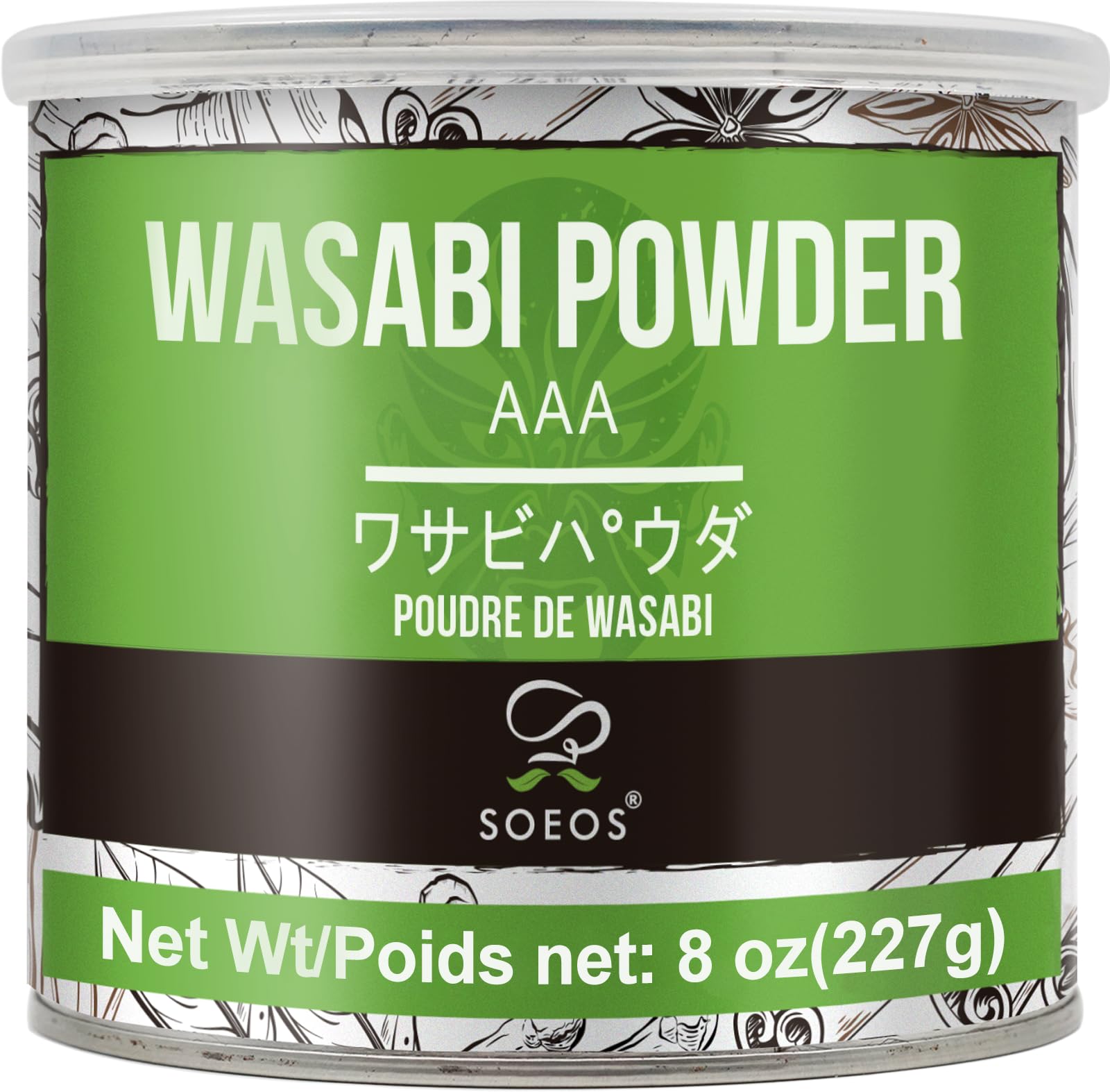 Soeos Wasabi Powder, Premium for Sushi & Sashimi, 8oz (227g), Green
