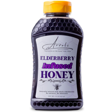 Elderberry Infused Raw Honey 16 oz. (1 Pound) - All Natural - No Extract or Concentrates, Non-artificial, No Preservatives - Eld