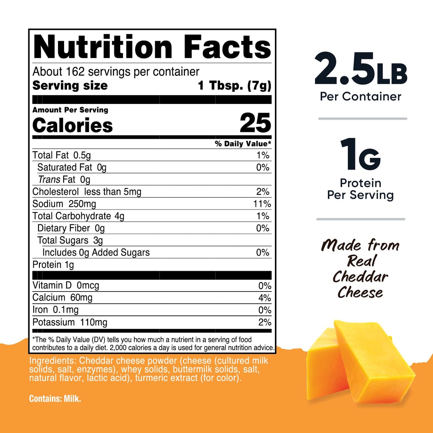 Nutricost Pantry Yellow Cheddar Cheese Powder (2.5 Pounds Per Bottle) - Powdered Cheese :: Great For Cooking, Baking, Popcorn, A