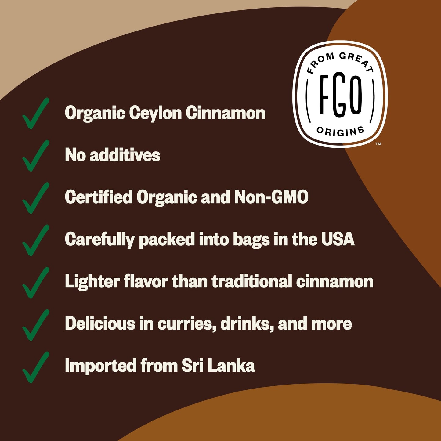 FGO Organic Ceylon Cinnamon Powder - 16oz Non-GMO Spice for Baking & Cooking, Additive Free