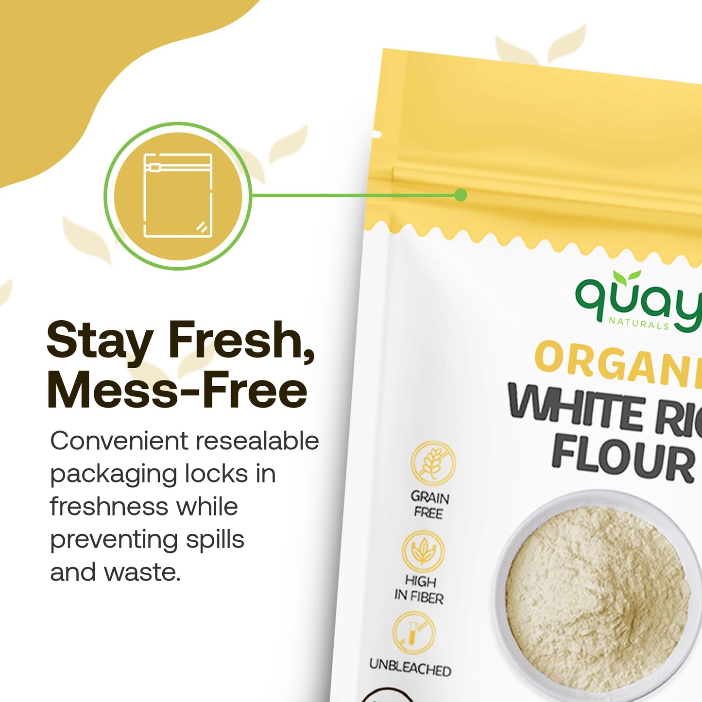Quay Naturals Organic White Rice Flour, 2 lb, Finely Milled for Baking & Cooking - Gluten Free, Non GMO