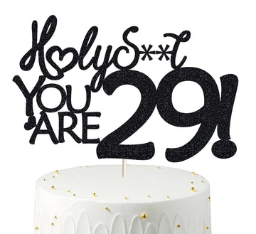 Happy 29th Birthday Cake Topper 29 Birthday Cake Toppers-Black Glitter, Funny 29th Cake Topper for Men,29 Cake Topper For Women,