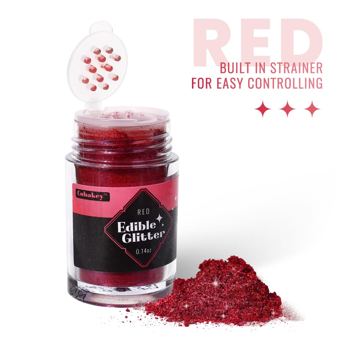 Cobakey Ruby Red Edible Glitter - 4g Food Grade Luster Dust for Baking, Cake Decorating, and Fondant