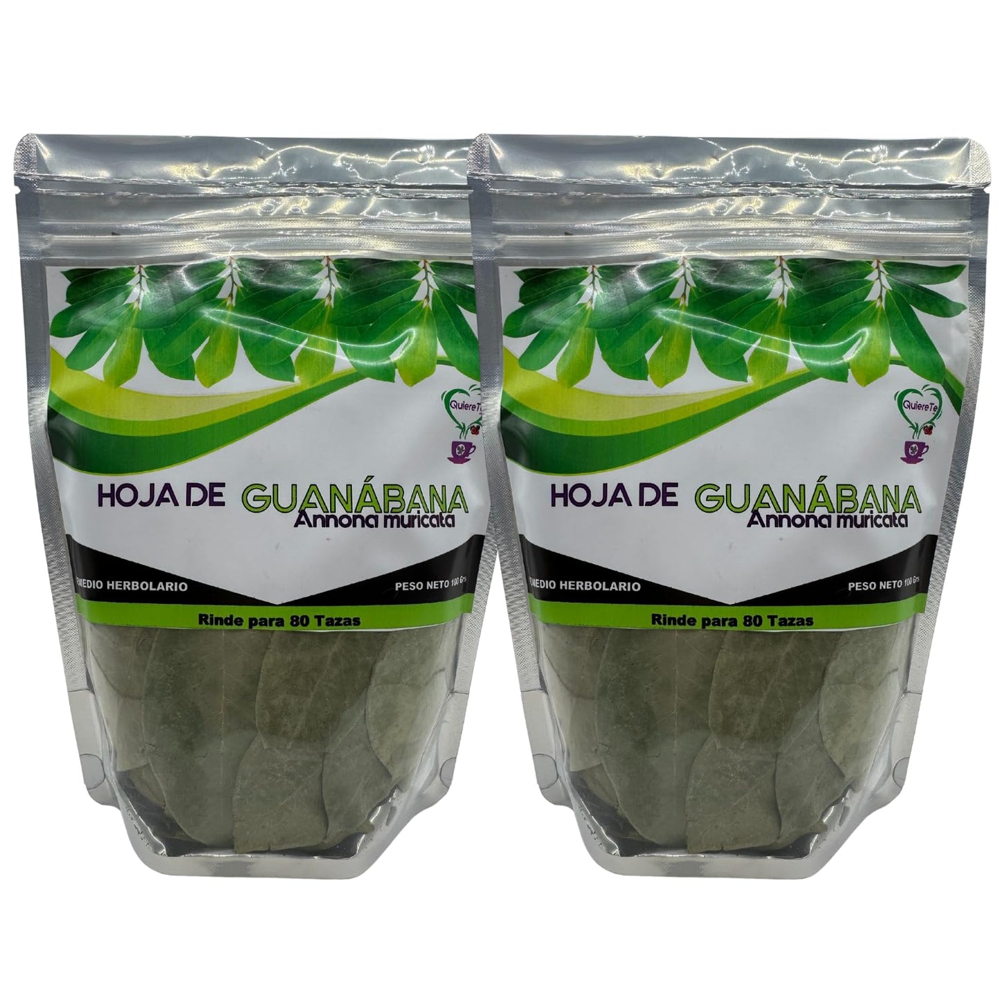 Soursop Tea, Quiere Te, 3.5 Oz (100 Grams), 2 Pack, Up To 132 Cups, Loose Leaf Tea, Resealable Bag, Guanabana Tea, Soursop Leave