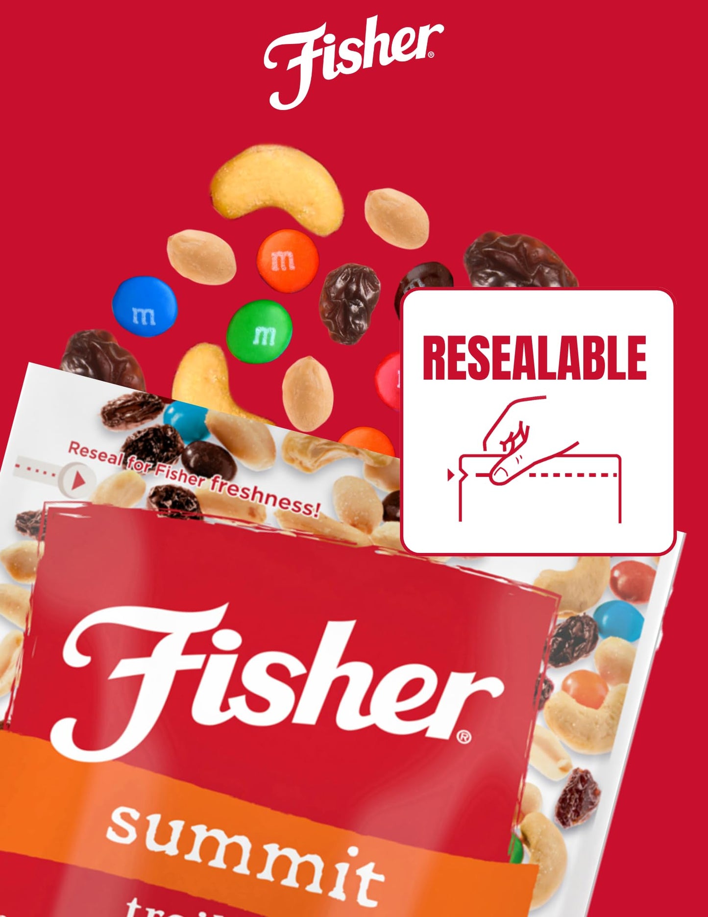 Fisher Snack Summit Trail Mix, 4 Ounces (Pack of 6), Peanuts, Milk Chocolate Candies, Raisins, Cashews, Resealable Pouches
