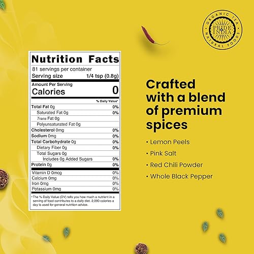 Pride Of India Lemon Chili Pepper 2.3 oz Dual Sifter Cap Non-Bioengineered Vegan Gluten Free for Grilling, Sautéing, Dressings