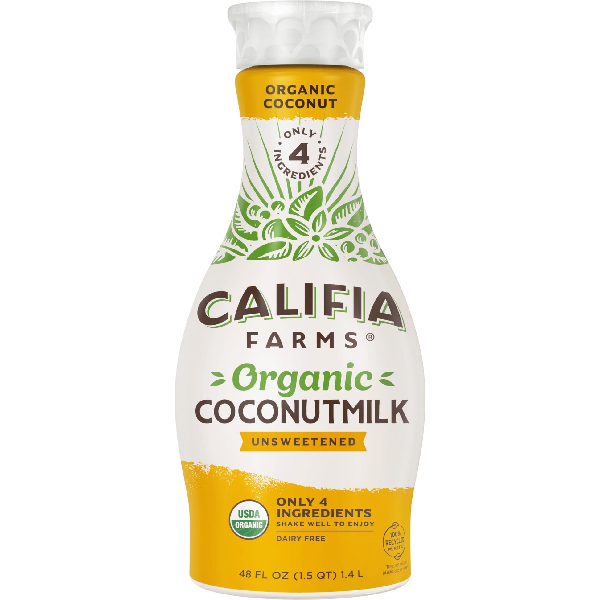 Califia Farms - Organic Unsweetened Coconut Milk, 48 Oz, Dairy Free, Vegan, Plant Based, Non GMO, Low Calorie, USDA Organic
