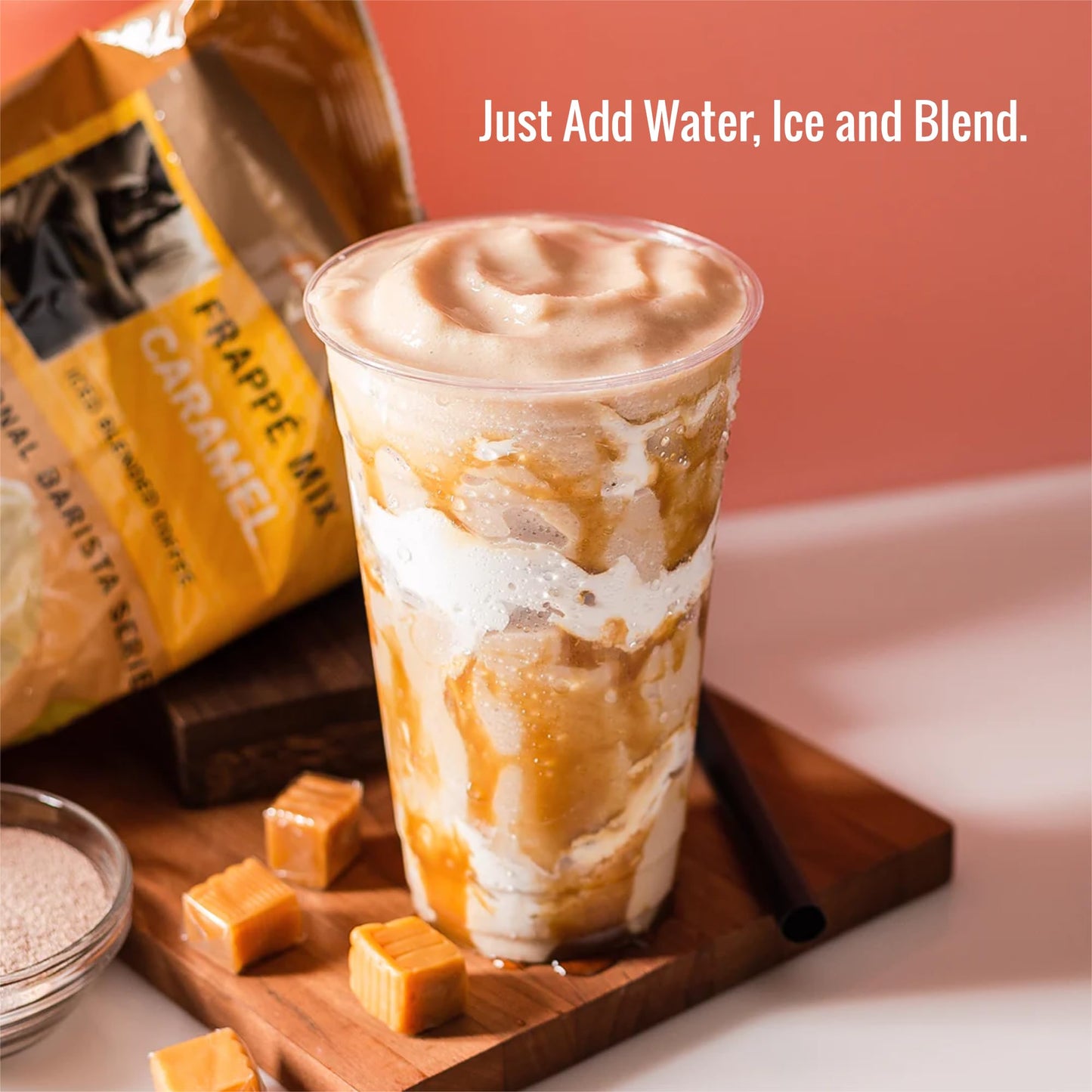 Mocafe Caramel Blended Ice Coffee Mix, Instant Latte Frappe Powder, 3Lb Bulk Bag
