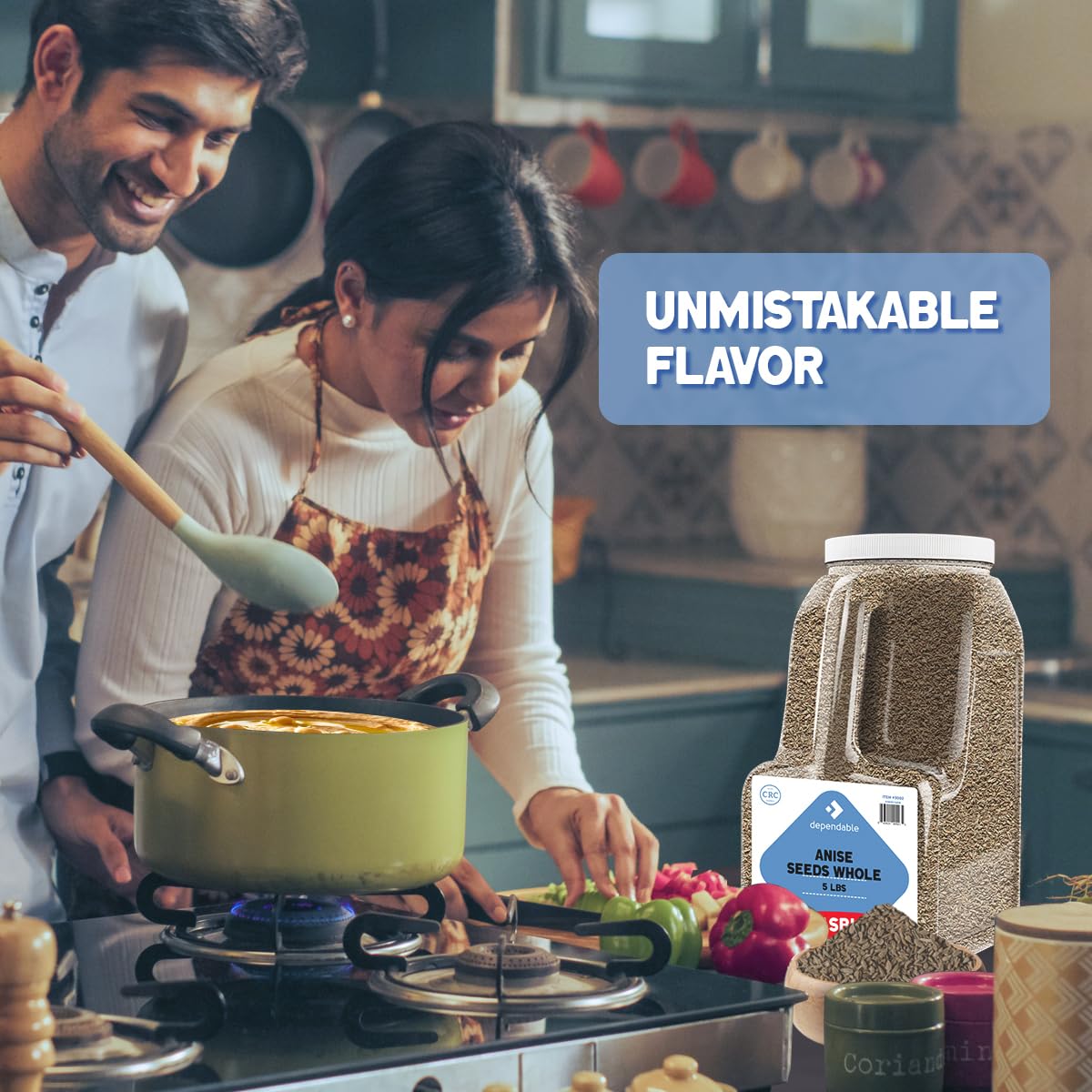 Dependable Food Whole Anise Seeds - 5 Lb. Bulk Jar - 100% Natural, Non-Gmo, Kosher, Allergen-Free - Resealable Jug