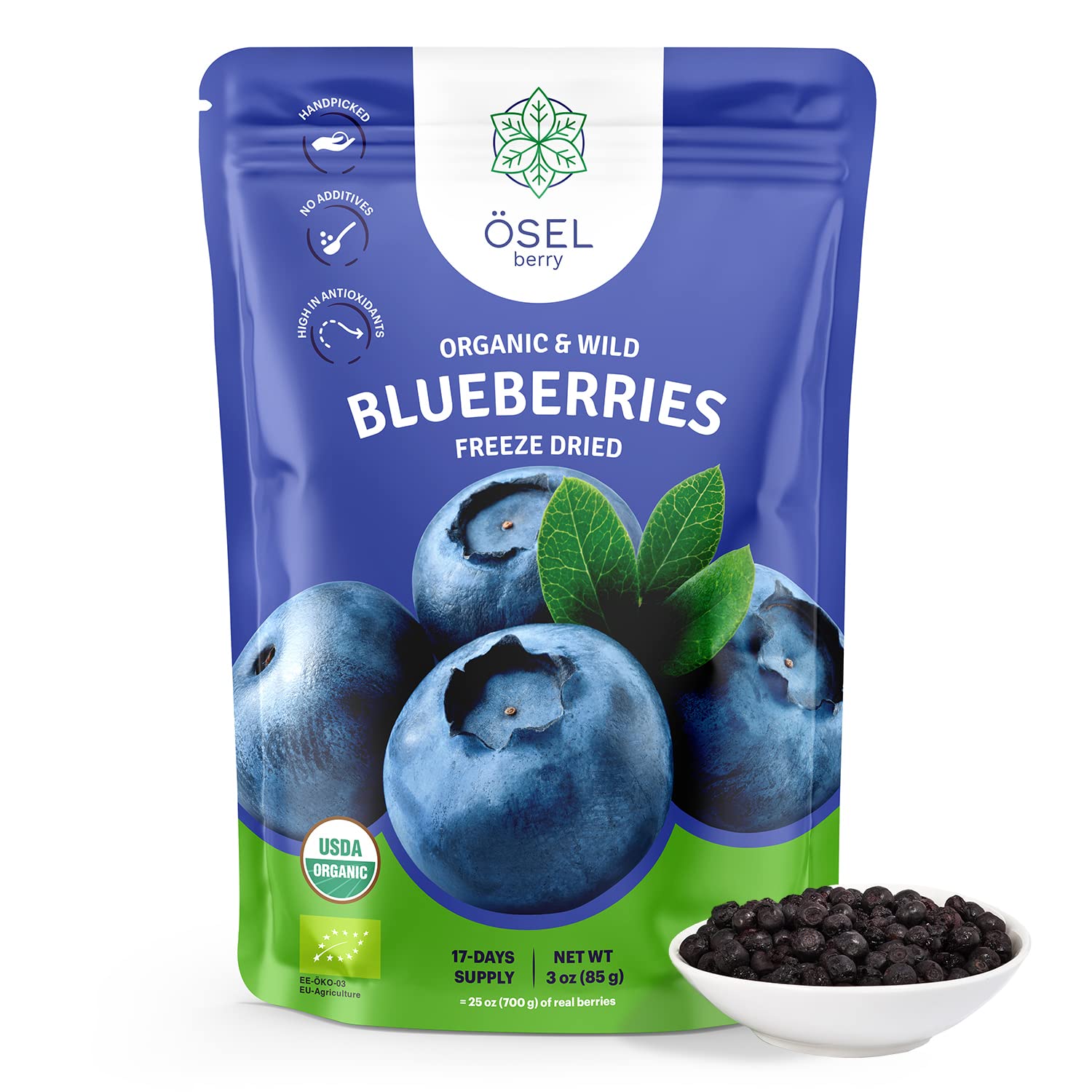 Sel Berry Organic Dried Blueberries - 100% Unsweetened Wild Blue Berries | Handpicked Freeze Dried Blueberries - Organic & Fresh